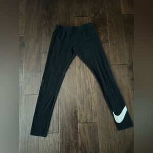 Nike Kids Black Leggings with White Swoosh